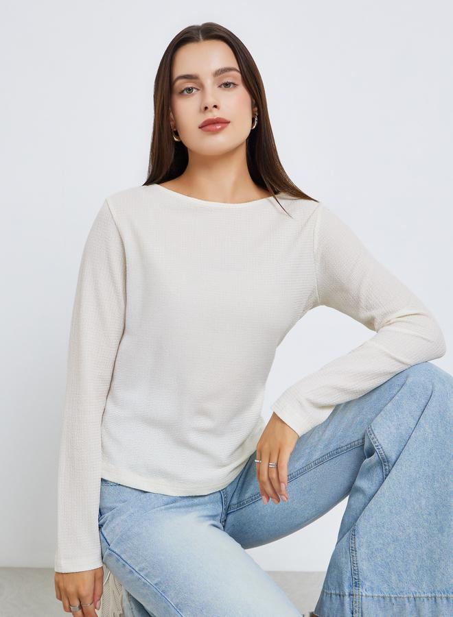 Styli Women Cream Long Sleeve Knit Top - Image 2